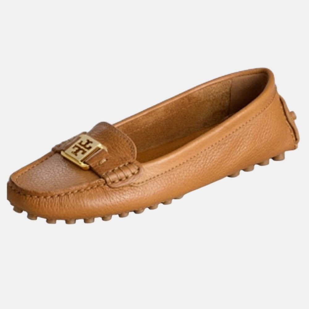 Tory Burch Kendrick Caramel Brown Leather Moccasin Driving Loafers Size 8